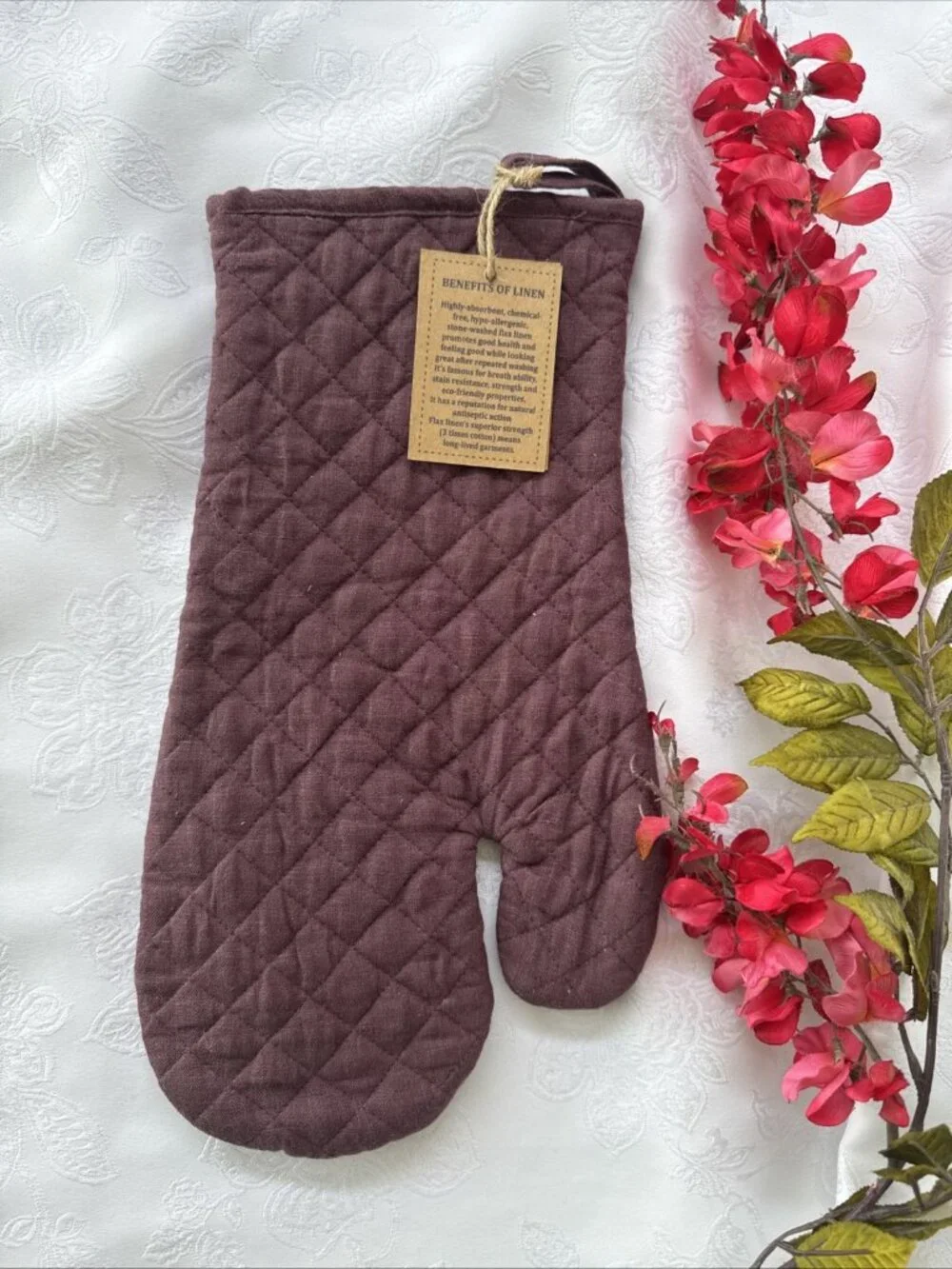 Vikolino Linen Wine Plum Quilted Oven Glove Machine Washable 12.5